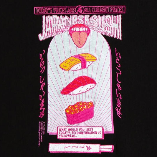 MYUUA JAPAN SUSHI 寿司 刺繍Tシャツ BLACK