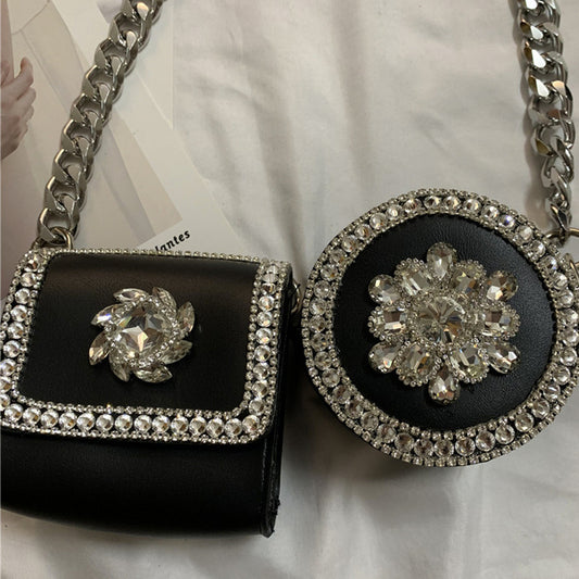 ビジューデザイン チェーン ダブルバッグ BLACK