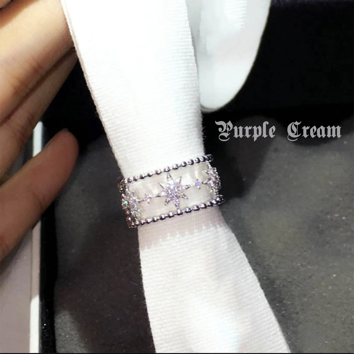Purple Cream Wide Sparkly Stone Ring P406