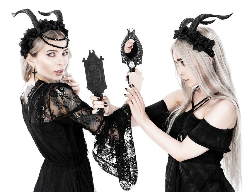 Restyle Fortune Teller Mirror with Crescent and zodiac signs BLACK