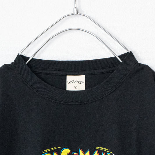 Pac-Man Official Retro Logo Embroidered Short Sleeve T-Shirt BLACK