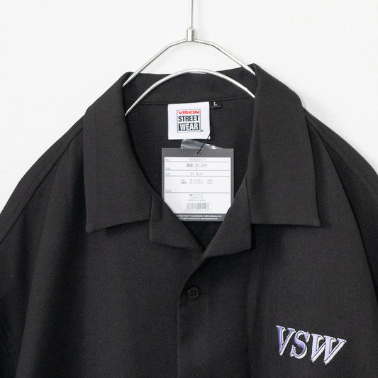 VISION STREET WEAR Logo Embroidered Open Collar Shirt BLACK