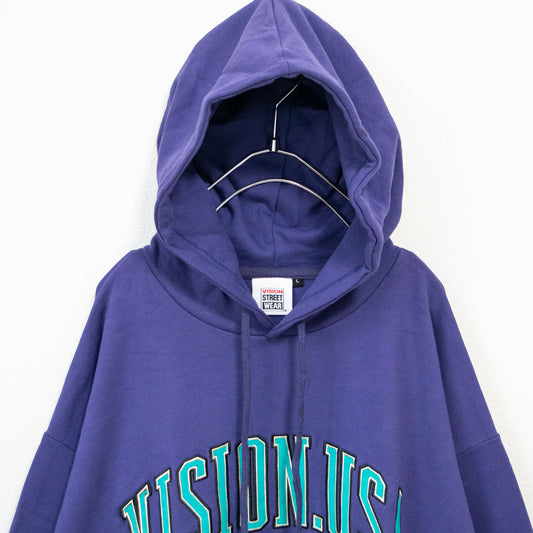 VISION STREET WEAR サテンワッペン アーチロゴ 裏毛パーカー PURPLE