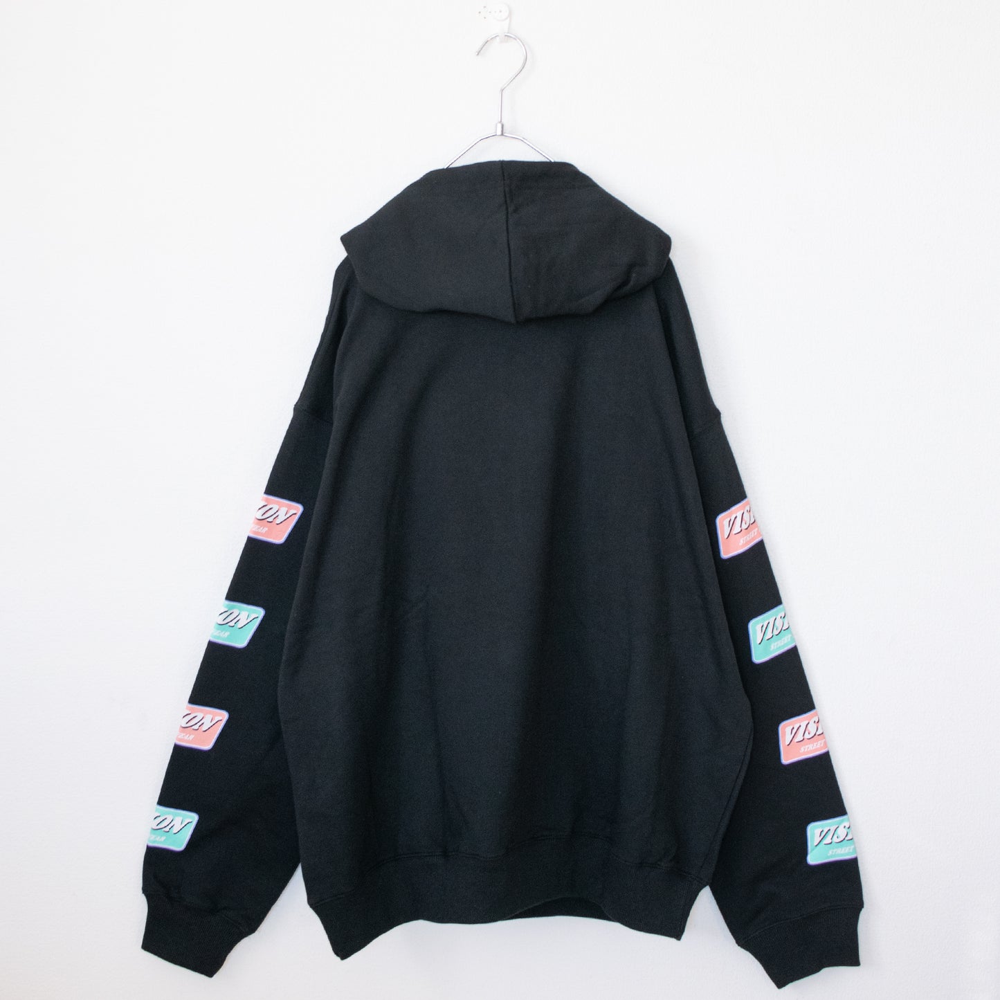 VISION STREET WEAR Fleece Sleeve Logo Print Pullover Hoodie BLACK