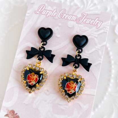 Purple Cream Angel Heart Earrings B BLACK P1292