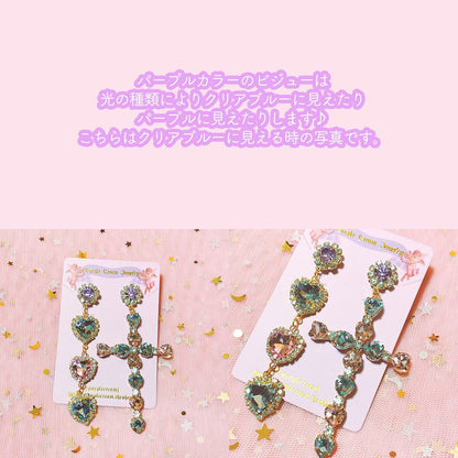 Purple Cream クロスハートアシンメトリーピアス P736