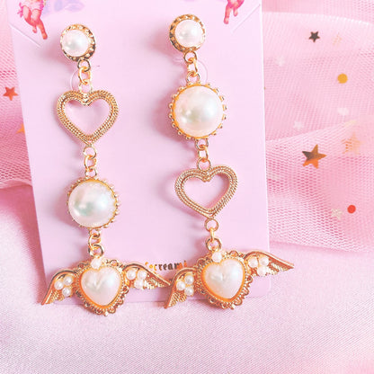 Purple Cream Pearl Heart Wing Earrings P538