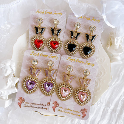 Purple Cream Butterfly Heart Earrings P1291