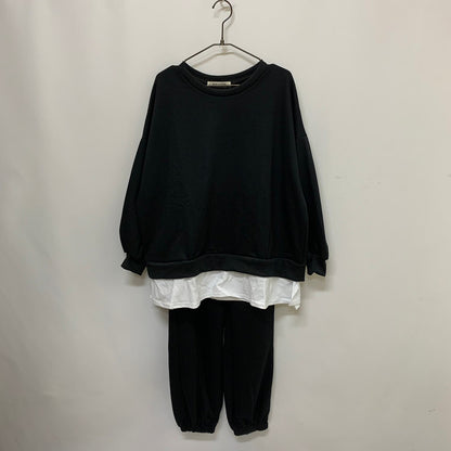 ミニ裏毛レイヤード風スウェット セットアップ BLACK