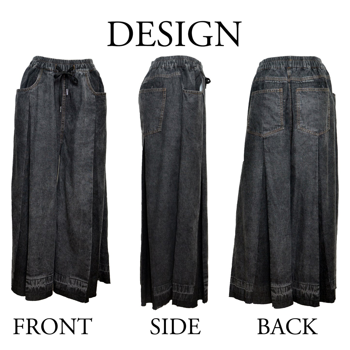 MODE Center Tuck Damaged Denim Wide Pants BLACK