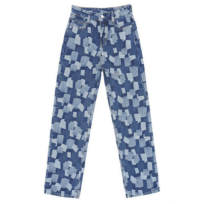 パッチワーク風デニムパンツ BLUE