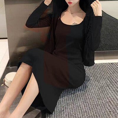 2-piece room wear set: hoodie and camisole dress