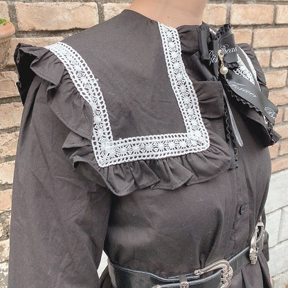 ビッグフリルカラー ティアードミニワンピース BLACK