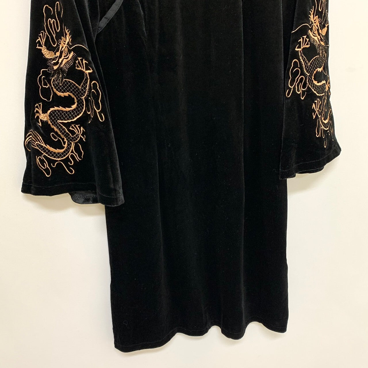 Velour material embroidered sleeves China mini tight dress BLACK