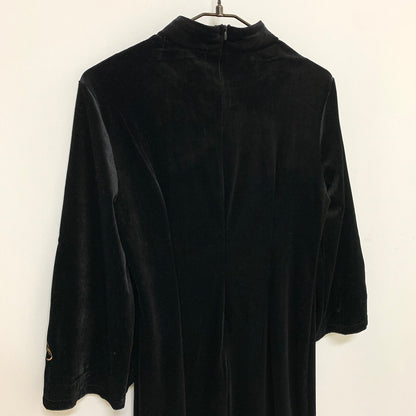 ベロア素材袖刺繍チャイナミニタイトワンピース BLACK