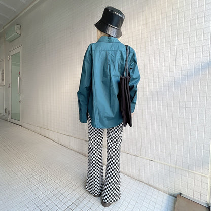 Checkered pattern front slit flare pants Black/White