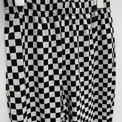 Checkered pattern front slit flare pants Black/White