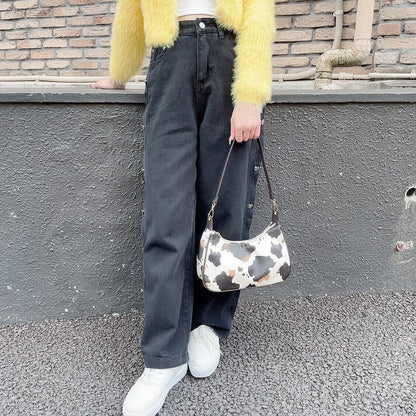 Side button denim pants BLACK