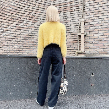 Side button denim pants BLACK