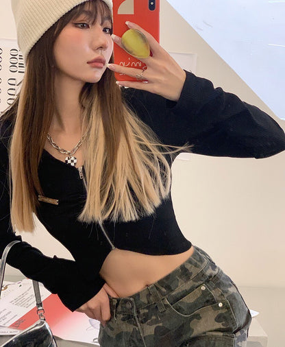 Metal Plate Shirring Rib Top BLACK