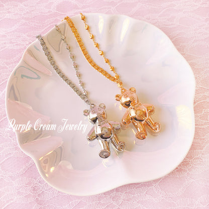 Purple Cream ビッグベアアシンメトリーチェーンネックレス P1082