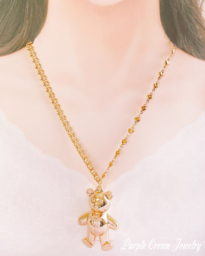 Purple Cream ビッグベアアシンメトリーチェーンネックレス P1082
