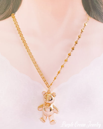 Purple Cream ビッグベアアシンメトリーチェーンネックレス P1082