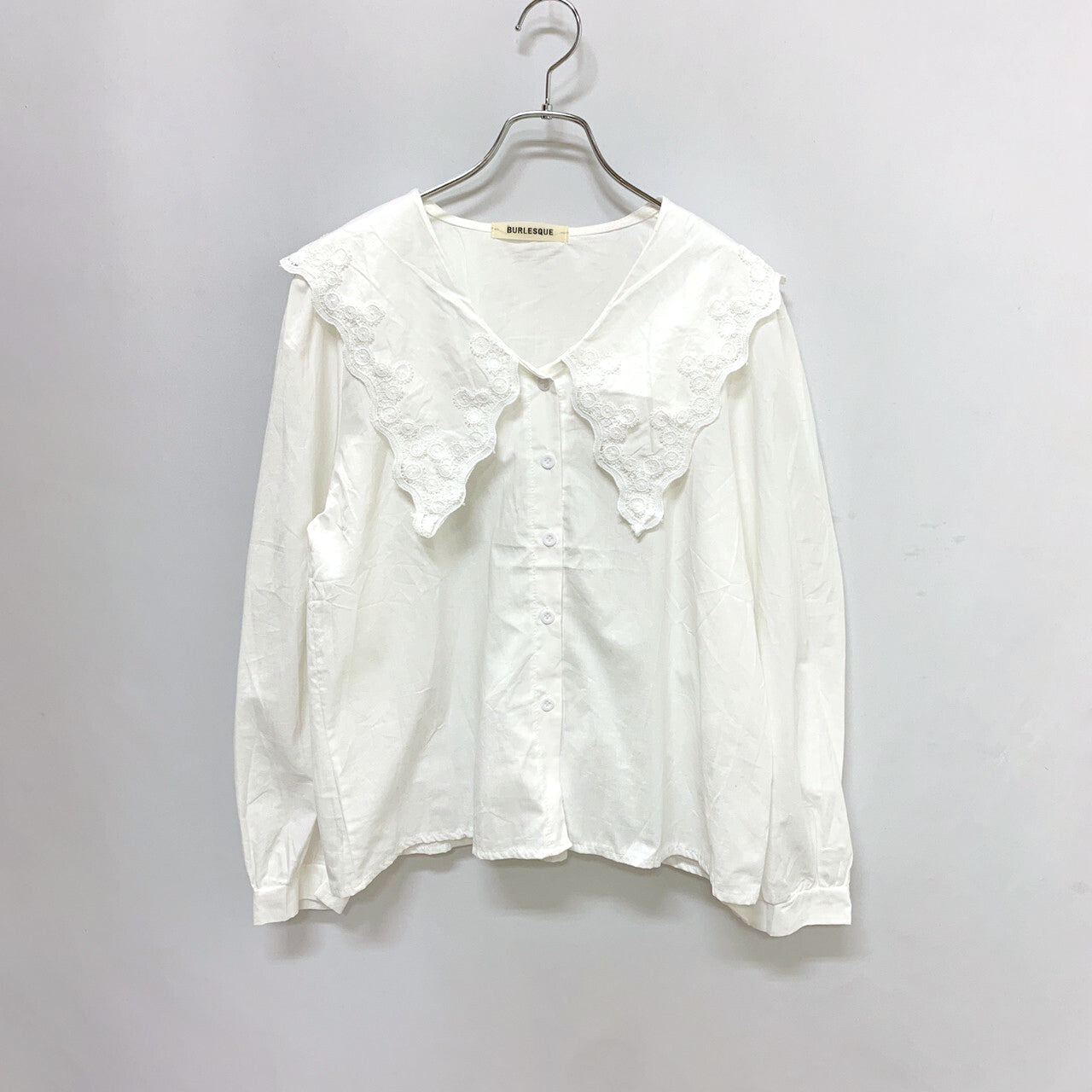 Lace big collar cotton blouse WHITE
