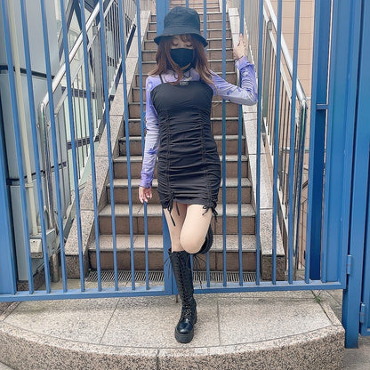 シャーリングキャミワンピース BLACK