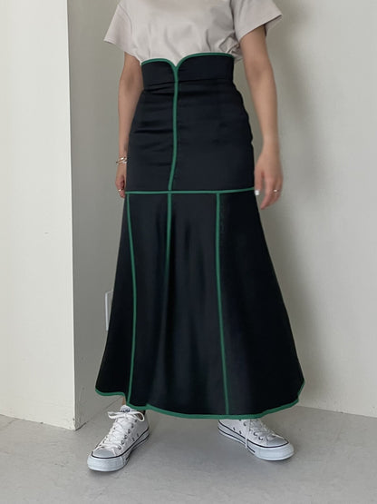 doll up oops ハイウエストパイピングスカート BLACK GREEN
