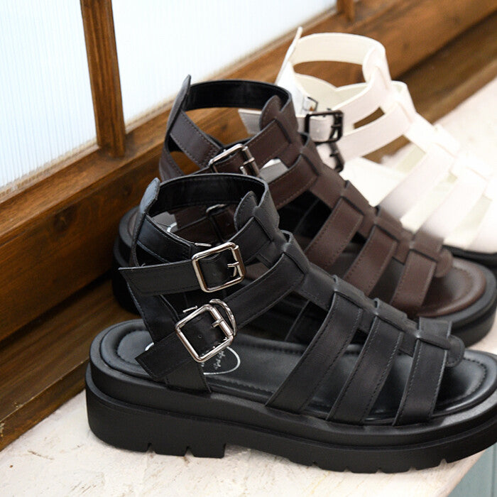 Thick sole track sole gladiator sandals BLACK
