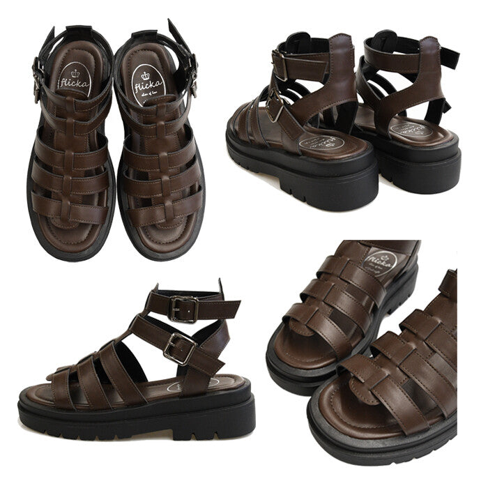 Thick sole track sole gladiator sandals BLACK