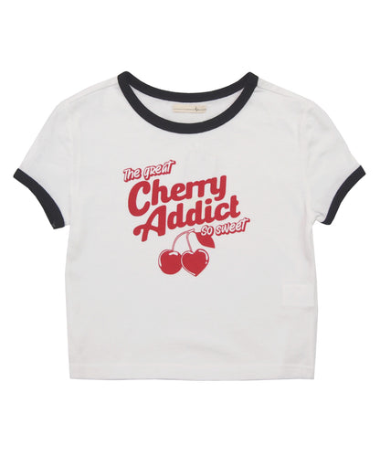 チェリー さくらんぼ リンガー チビTシャツ WHITE