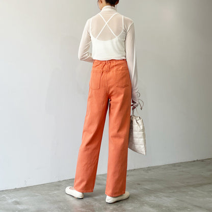 Colored twill straight pants ORANGE