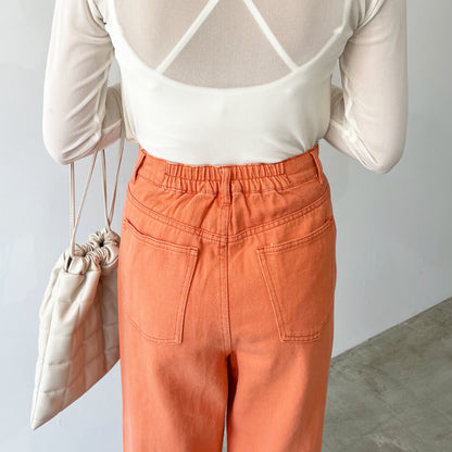 Colored twill straight pants ORANGE