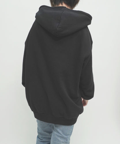 トライバルプリント 裏毛 ユニセックスボディ BIGジップパーカー BLACK