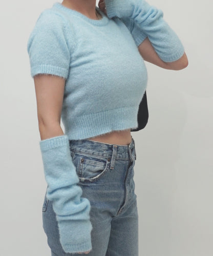 フェザーモール半袖アームウォーマー付 Tシャツ BLUE