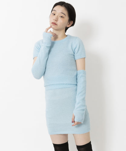 フェザーモール半袖アームウォーマー付 Tシャツ BLUE