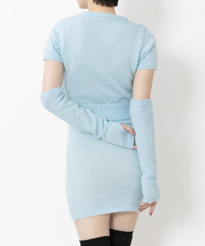 フェザーモール半袖アームウォーマー付 Tシャツ BLUE