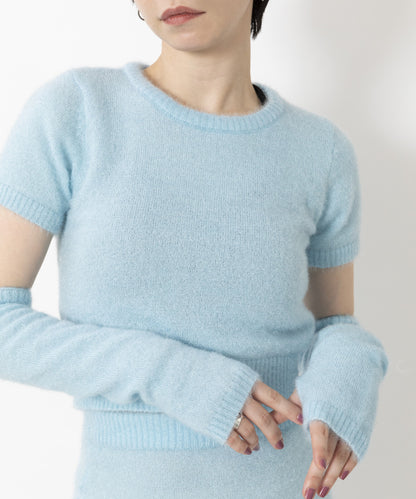 フェザーモール半袖アームウォーマー付 Tシャツ BLUE