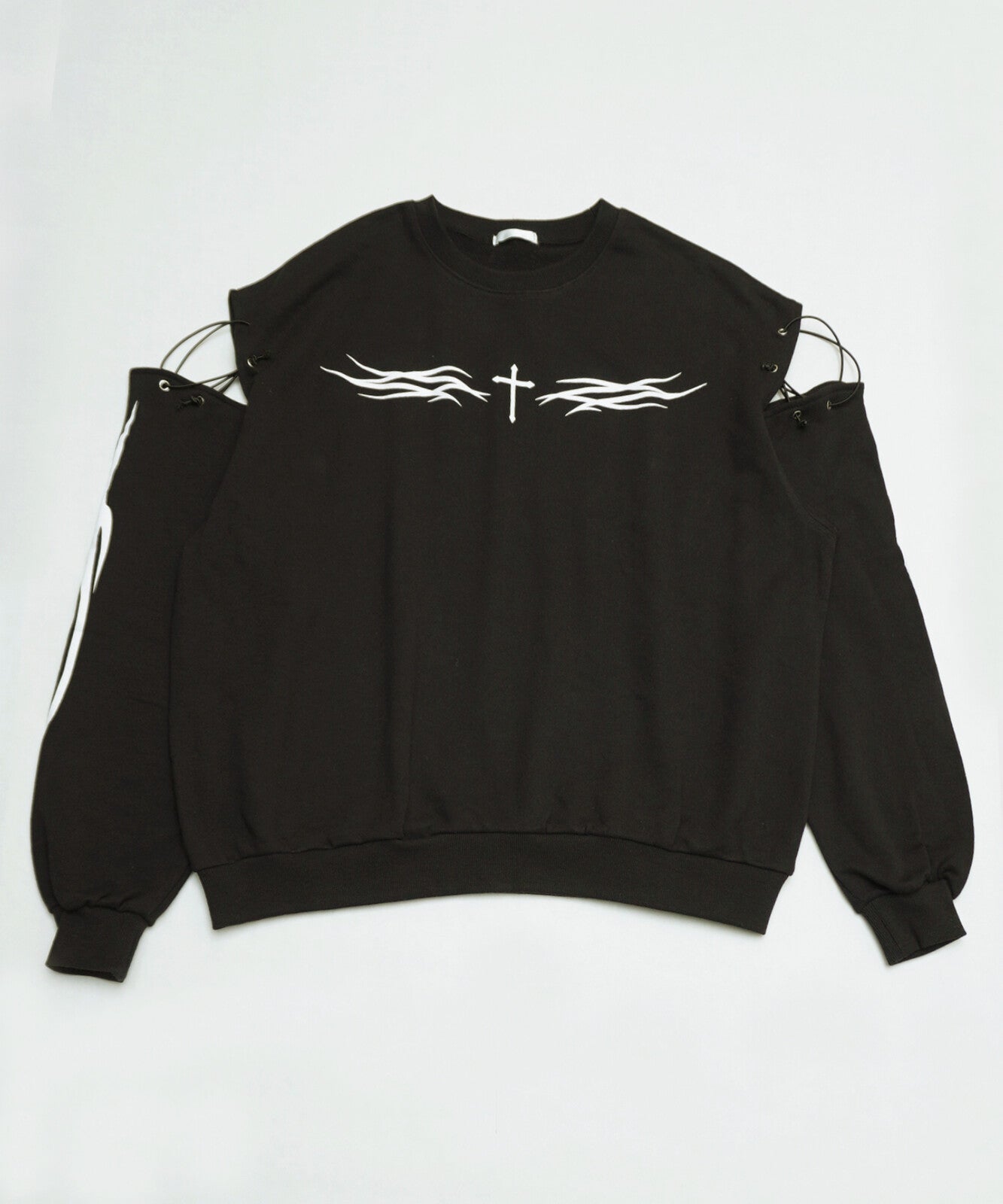 Tribal Print Fleece Pullover Sweat Top BLACK