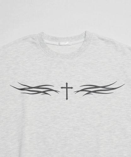 トライバル プリント 裏毛プルオーバー スウェットトップ GRAY