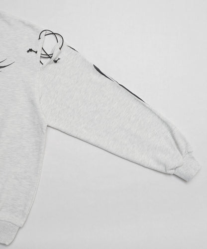 トライバル プリント 裏毛プルオーバー スウェットトップ GRAY