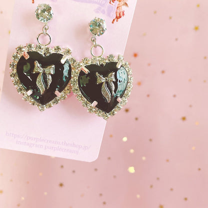 Purple Cream Big Black Heart Earrings P995