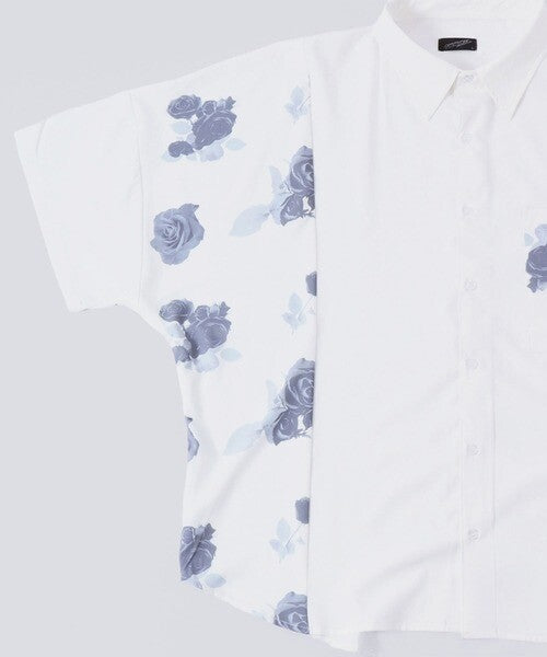 ■CONTRIBE Dolman Stripe Switching Shirt Flower BLACK