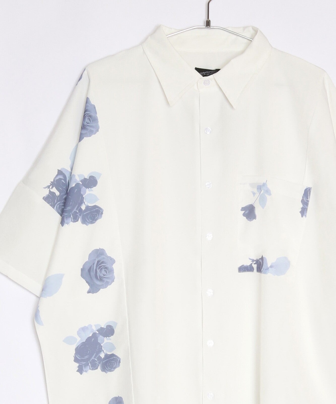 ■CONTRIBE Dolman Stripe Switching Shirt Flower BLACK