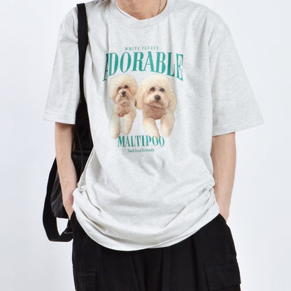 アニマルプリント Tシャツ DOG OATMEAL