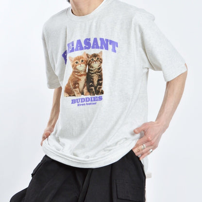 アニマルプリント Tシャツ CAT OATMEAL