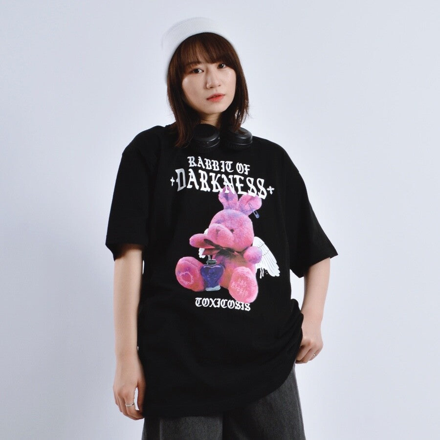 アニマルプリントTシャツ RABBIT BLACK PINK