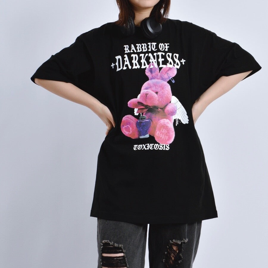 アニマルプリントTシャツ RABBIT BLACK PINK